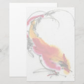 珍しいオンドリ。 書道および水彩画 便箋 (正面/裏面)