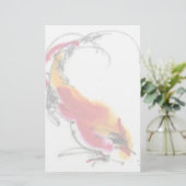 珍しいオンドリ。 書道および水彩画 便箋 (スタンド正面)