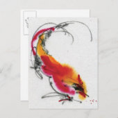 珍しいオンドリ。書道と水彩画。 ポストカード (正面/裏面)