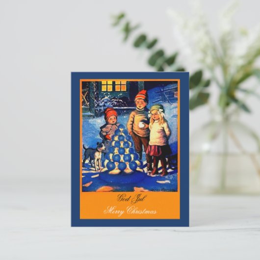 珍しいクリスマスに美しいノルウェーの子供たち ポストカード (スタンド正面)