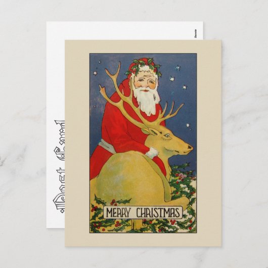 珍しいデコ・サンタ・シカのクリスマス用はがき シーズンポストカード (正面/裏面)