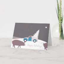 珍しいトラックとクリスマスツリーのグリーティングカード