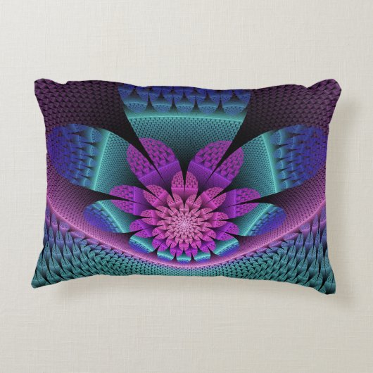 珍しいパターン(の模様が)あるファンタジーカラフルフラワーフラクタル アクセントクッション (裏面)
