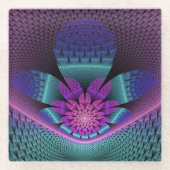 珍しいパターン（の模様が）あるファンタジーカラフルフラワーフラクタル ガラスコースター (正面)