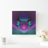 珍しいパターン（の模様が）あるファンタジーカラフルフラワーフラクタル スクエア壁時計 (ホーム)