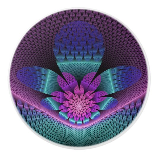 珍しいパターン（の模様が）あるファンタジーカラフルフラワーフラクタル セラミックノブ (正面)