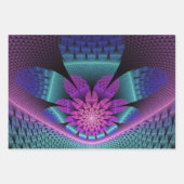 珍しいパターン（の模様が）あるファンタジーカラフルフラワーフラクタル ラッピングペーパーシート (正面3)