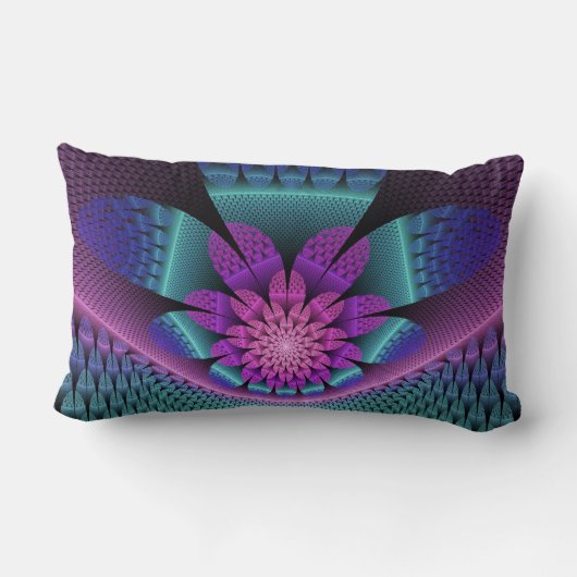 珍しいパターン（の模様が）あるファンタジーカラフルフラワーフラクタル ランバークッション (裏面)