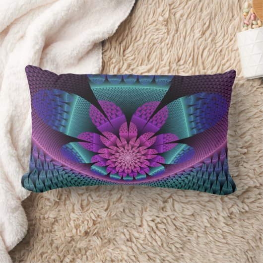 珍しいパターン（の模様が）あるファンタジーカラフルフラワーフラクタル ランバークッション (ブランケット)