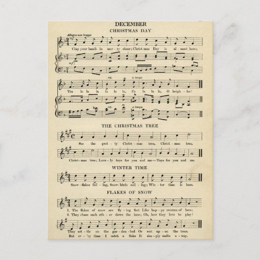 珍しいヴィンテージのクリスマスミュージックシート シーズンポストカード (正面)