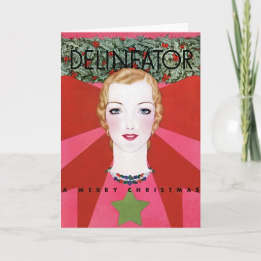 珍しいヴィンテージクリスマスアールデコクリスマス シーズンカード (正面)