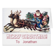珍しいヴィンテージサンタそり大きなグリーティングカード (正面横)