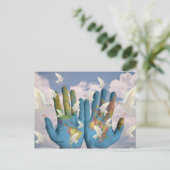 珍しい世界地図ドーヴピースアトラス手の芸術 ポストカード (スタンド正面)