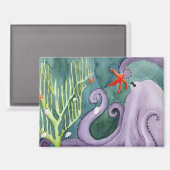 珍しい休日の動物：タコ磁石3.5"x2.5" マグネット (正面/裏面)