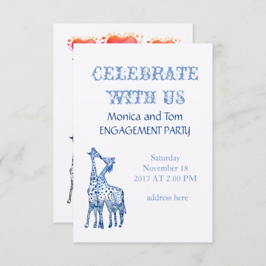 珍しい特殊婚約パーティカード 招待状 (正面/裏面)