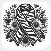 珍しい病気の認識度リボン（花） スクエアシール (正面)