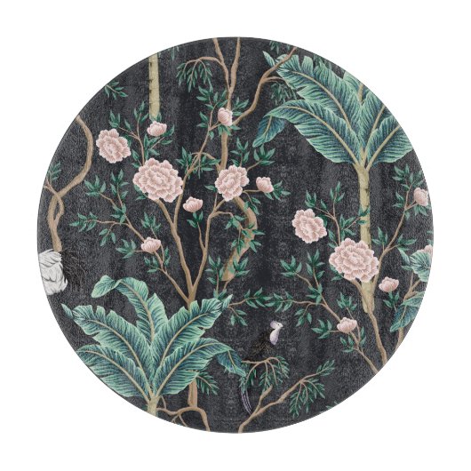 珍しい鳥のヴィンテージ：バナナの木の壁 カッティングボード (正面)