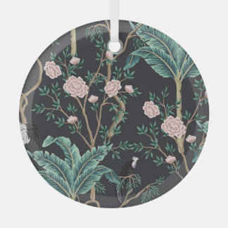 珍しい鳥のヴィンテージ：バナナの木の壁 ガラスオーナメント