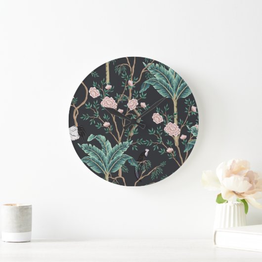 珍しい鳥のヴィンテージ:バナナの木の壁 ラージ壁時計 (ホーム)