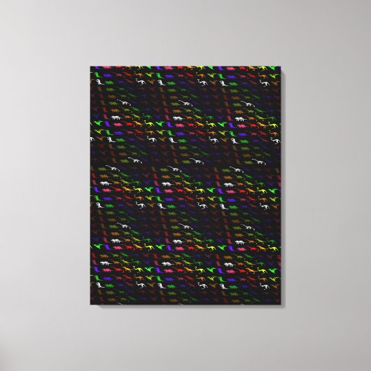 珍しクールい虹のカラフルかわいい恐竜 キャンバスプリント (正面)