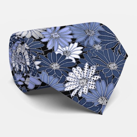 珍しスタイリッシュい青い灰色の水玉模様の花 ネクタイ (ロール)