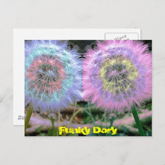 珍しファンキーい青/薄紫の花ポップ・アートの芸術 ポストカード (正面/裏面)