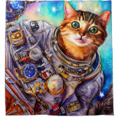 現おもしろい在猫 |宇宙飛行士ネコ シャワーカーテン (正面)