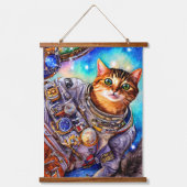 現おもしろい在猫 |宇宙飛行士ネコ 吊り下げ型タペストリー (正面)