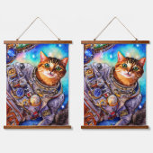 現おもしろい在猫 |宇宙飛行士ネコ 吊り下げ型タペストリー (ダブル)