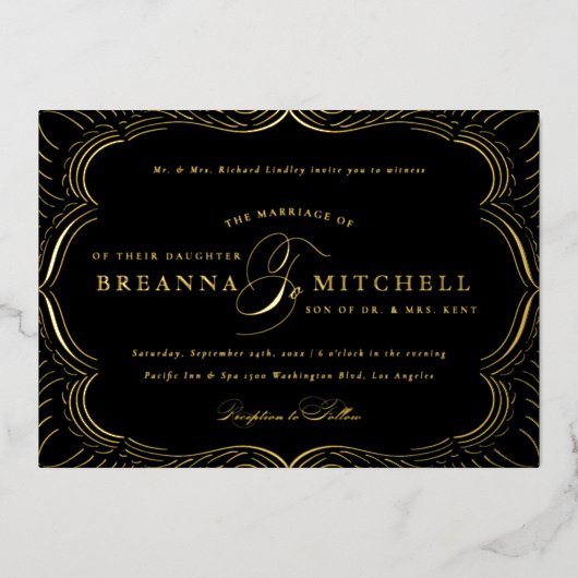 現エレガントフォーマル盛の結婚金ゴールド 箔招待状 (正面)