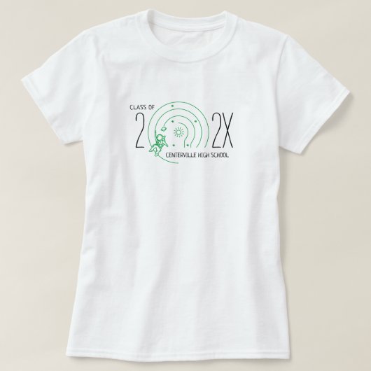 現世の宇宙飛行士クラスのグリーン Tシャツ (デザイン正面)