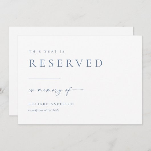 現代のウェディング 予約席メモリーサイン | 青 (正面/裏面)