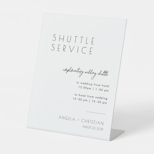 現代のエレガントなスクリプトシャトルサービス結婚式のサイン 台座サイン (正面)