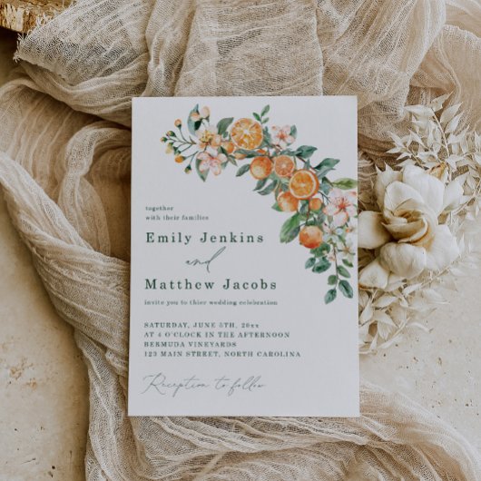 現代のオレンジをテーマにした結婚式の招待状 編集可能 招待状