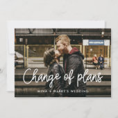 現代のカリグラフィー結婚式　予定変更のお知らせ 案内状 (正面)