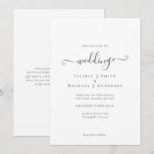 現代のクラシックな白いテキストのみの結婚式 招待状 (正面/裏面)