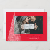 現代のクリスマスツリー 赤い写真 シーズンカード (正面)