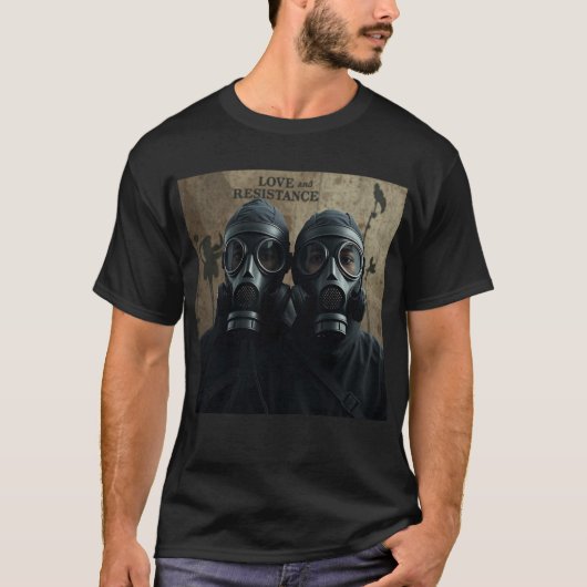 現代のグラフィック LOVE AND RESISTANCE Tシャツ (正面)
