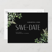 現代のグリーン ブラック ウェディング セーブ・ザ・デート 案内ポストカード (正面/裏面)