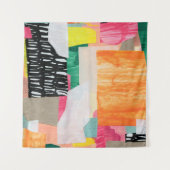 現代のコラージュアート。キャンバスに混合メディア。カラフル タペストリー (正面(横))