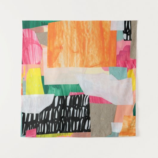 現代のコラージュアート。キャンバスに混合メディア。カラフル タペストリー (正面)