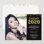 現代のゴールドバルーン番号2020 黒卒業 招待状 (正面/裏面)