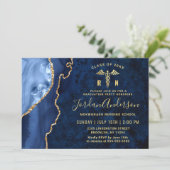 現代のゴールドブルーの看護学校卒業パーティー 招待状 (スタンド正面)