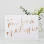 現代のゴールドローズ 「私の結婚式の日に息子へ」 招待状 (スタンド正面)