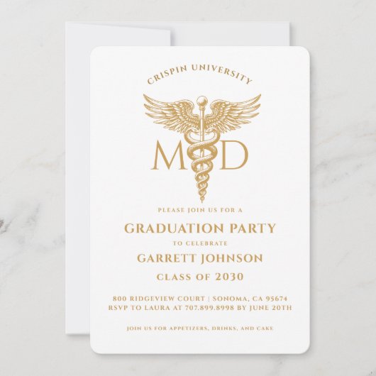 現代のゴールド医師卒業パーティー 招待状 (正面)
