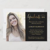 現代のゴールド ブラック フォト 卒業パーティー 招待状 (正面)
