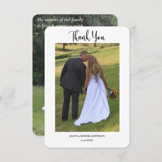 現代のシンプルな写真2枚を使った結婚式のお礼メッセージ サンキューカード (正面/裏面)