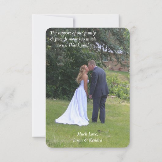 現代のシンプルな写真2枚を使った結婚式のお礼メッセージ サンキューカード (裏面)