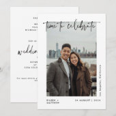 現代のスクリプトで結婚披露宴をお祝いする時間 案内状 (正面/裏面)