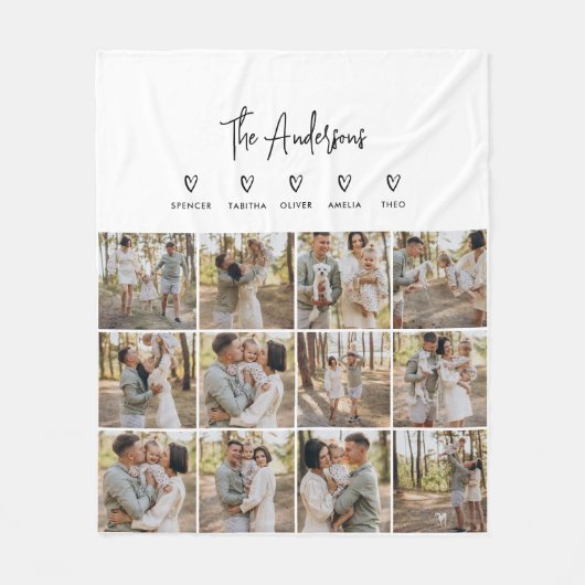 現代のスクリプト個人5家族ギフト黒と白 フリースブランケット (正面)